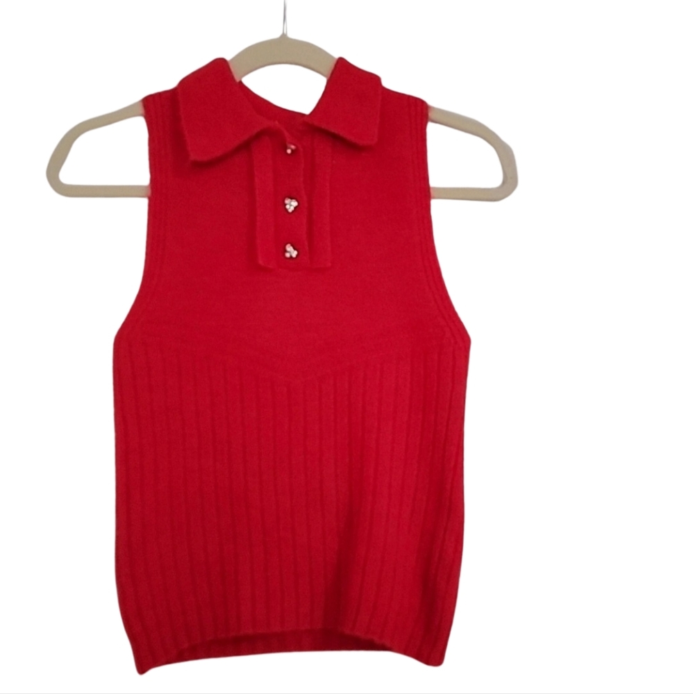 Zara button up jeweled button sleeveless sweater Sz S